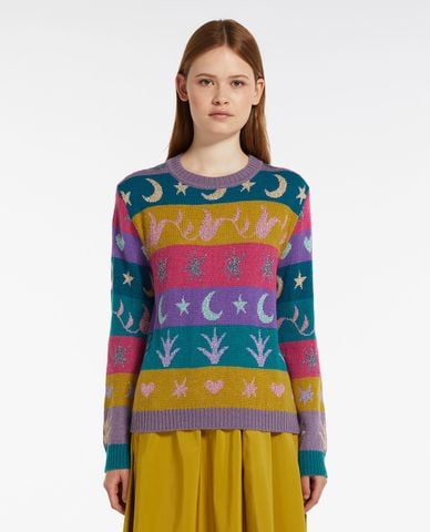  WEEKEND MAX MARA - Áo sweater cổ tròn tay dài phối hoạ tiết Certosa 