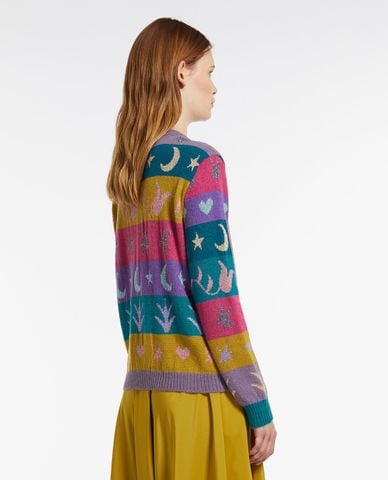  WEEKEND MAX MARA - Áo sweater cổ tròn tay dài phối hoạ tiết Certosa 