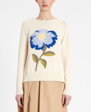  WEEKEND MAX MARA - Áo len nữ cổ tròn tay dài thêu hoa Cotton Yarn 