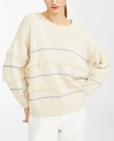  WEEKEND MAX MARA - Áo len nữ cổ tòn tay dài phối viền tua rua thời trang 