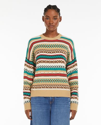  WEEKEND MAX MARA - Áo sweater nữ cổ tròn tay dài phối hoạ tiết Novara 