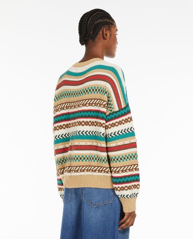  WEEKEND MAX MARA - Áo sweater nữ cổ tròn tay dài phối hoạ tiết Novara 
