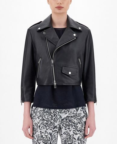  WEEKEND MAX MARA - Áo khoác da nữ cổ gập phối zip thời trang 