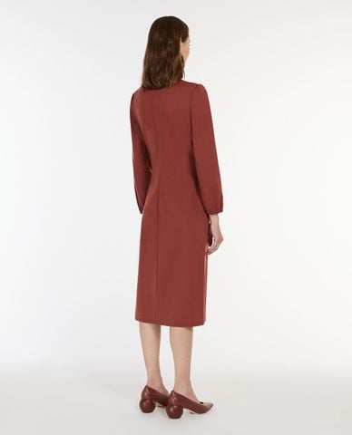  WEEKEND MAX MARA - Đầm midi cổ tròn tay dài xẻ tà phối xếp li thanh lịch 