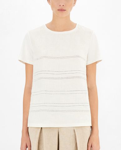  WEEKEND MAX MARA - Áo thun nữ ngắn tay cổ tròn Linen And Jersey 