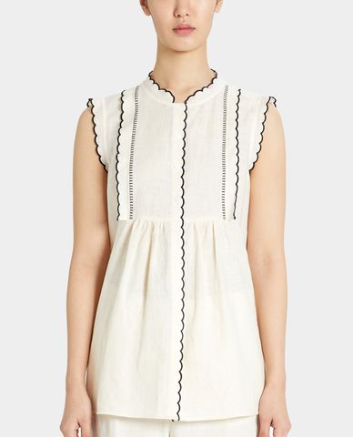  WEEKEND MAX MARA - Áo kiểu nữ viền vỏ sò Linen And Jersey 