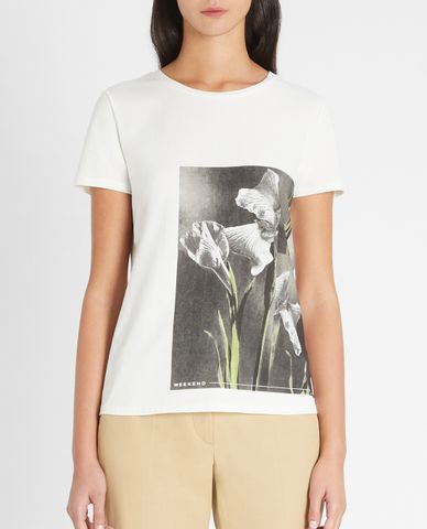  WEEKEND MAX MARA - Áo thun nữ tay ngắn cổ tròn in hình Cotton jersey 