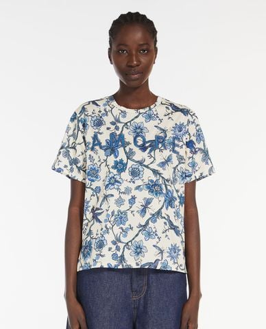  WEEKEND MAX MARA - Áo thun nữ cổ tròn tay ngắn in hoa Radio 