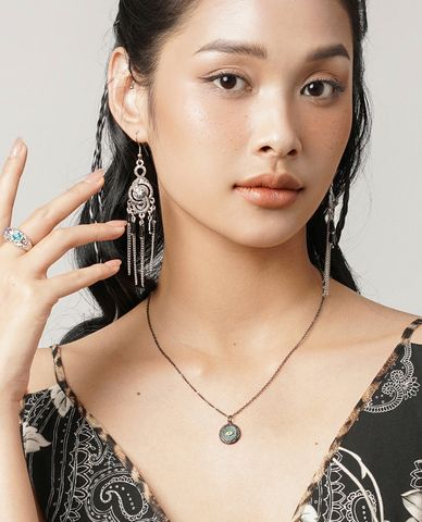  CECI - Khuyên tai nữ chuỗi xích dáng thả tua rua 