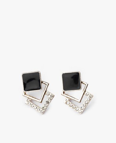  CECI - Khuyên tai nữ thiết kế hình vuông dạng tầng đính đá độc đáo 