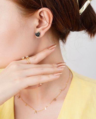  CECI - Khuyên tai nữ hình trái tim đính đá thời trang 