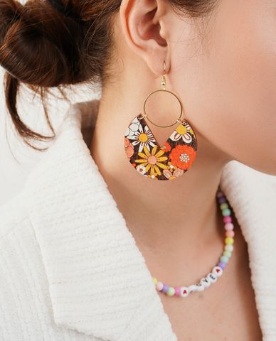  CECI - Khuyên tai nữ dạng thả phối mặt in họa tiết xinh xắn 