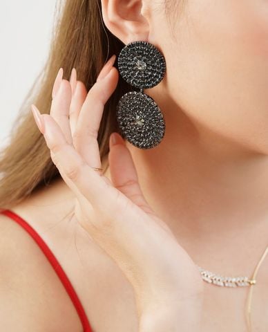  CECI - Khuyên tai nữ dáng thả hình tròn đính đá độc đáo 