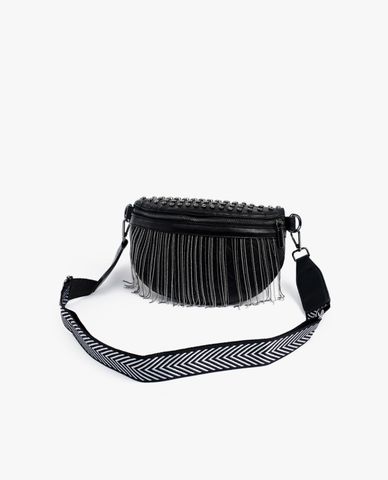  CECI - Túi đeo chéo nữ hình bán nguyệt tua rua phối đính tán thời trang 