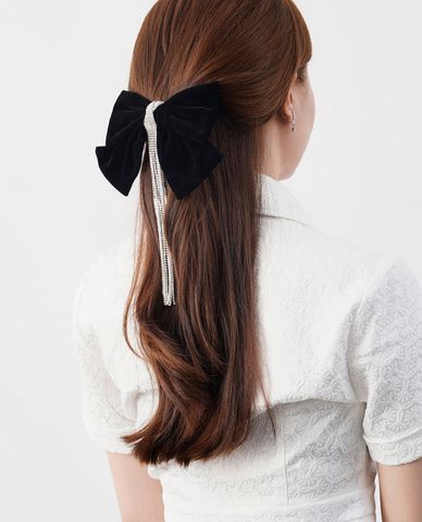  CECI - Kẹp tóc nữ thắt nơ to đính đá tua rua sang trọng 