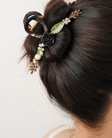  CECI - Kẹp tóc nữ hình hoa hồng phối đính ngọc trai sang trọng 