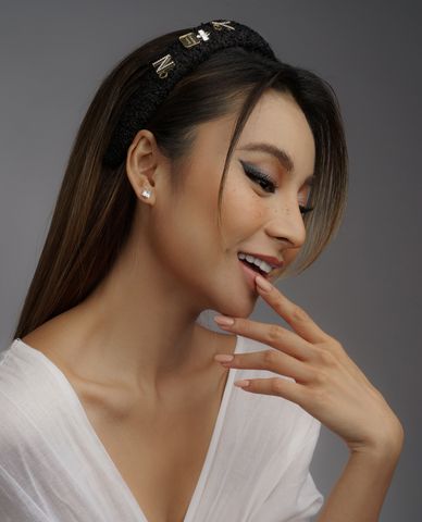  CECI - Băng đô nữ vải lông phối mặt kim loại thời trang 