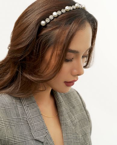  CECI - Băng đô cài tóc nữ đính đá phối ngọc trai sang trọng 