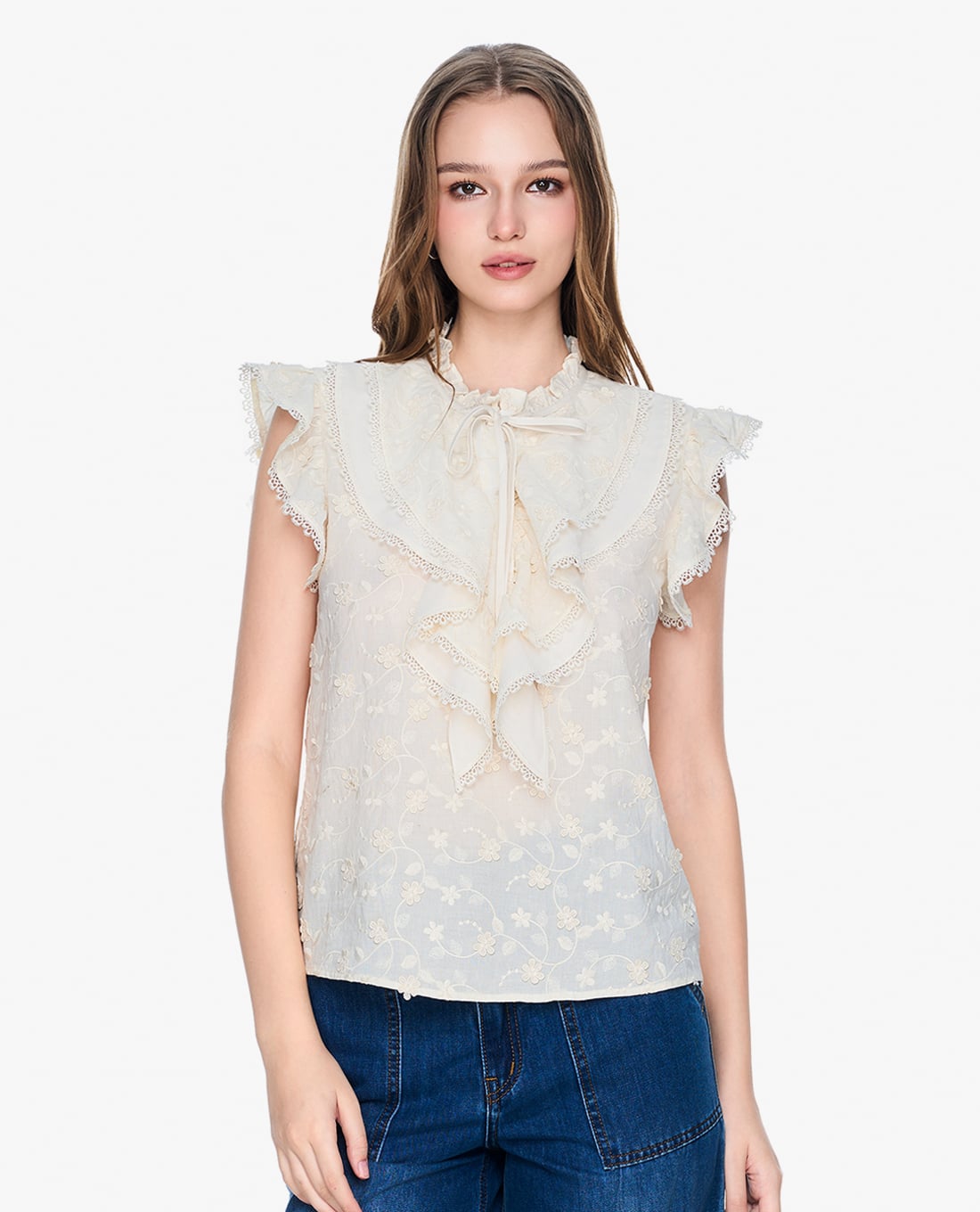 GIGI - Áo kiểu nữ cổ tròn phối nơ trẻ trung