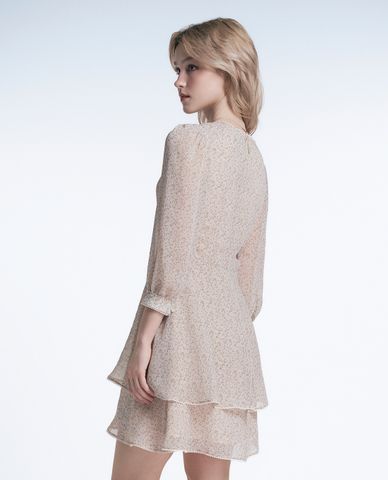  GIGI - Đầm xếp tầng mini cổ V tay lỡ bo gấu hiện đại 