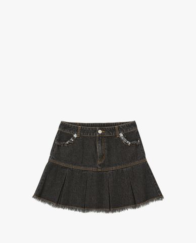  NERDY - Chân váy denim mini xếp li thời trang 