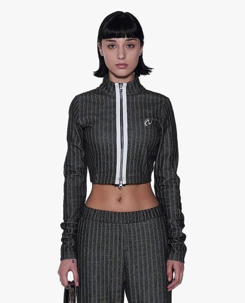  NERDY - Áo khoác croptop nữ cổ trụ tay dài Slim Zip Up 