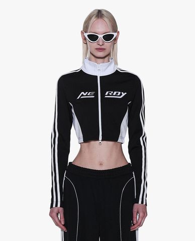  NERDY - Áo khoác croptop nữ cổ trụ tay dài Color Block 