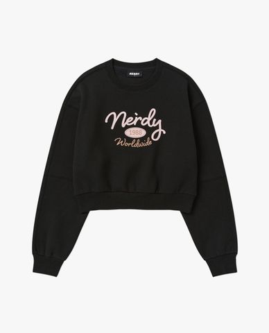  NERDY - Áo sweatshirt nữ cổ tròn tay dài phom croptop Lovely Letter Brushed 