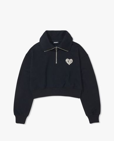  NERDY - Áo sweatshirt nữ phom croptop cổ bẻ tay dài Souffle 