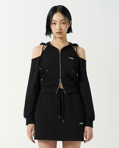  NERDY - Áo hoodie nữ tay dài phối zip Open Shoulder 