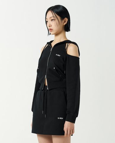 NERDY - Áo hoodie nữ tay dài phối zip Open Shoulder 