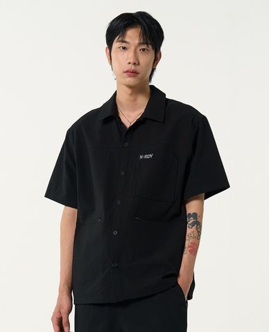  NERDY - Áo sơ mi unisex cổ bẻ tay ngắn Seersucker 