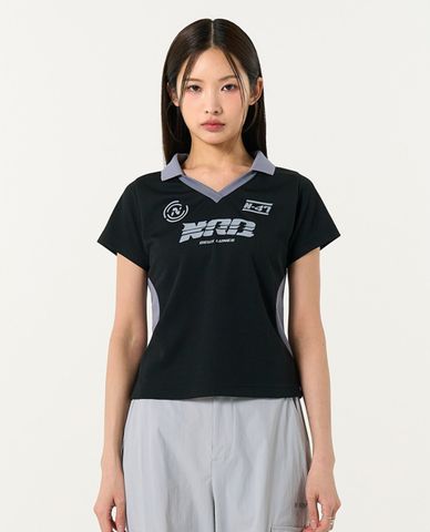  NERDY - Áo croptop nữ cổ bẻ tay ngắn Sporty Jersey 