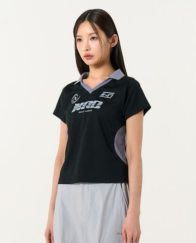  NERDY - Áo croptop nữ cổ bẻ tay ngắn Sporty Jersey 