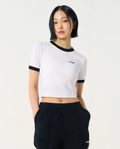  NERDY - Áo croptop nữ cổ tròn tay ngắn Blenk Logo Ringer 