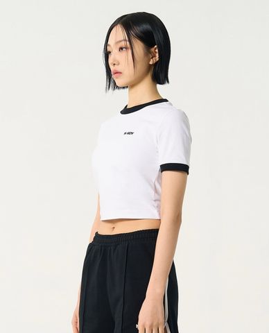  NERDY - Áo croptop nữ cổ tròn tay ngắn Blenk Logo Ringer 