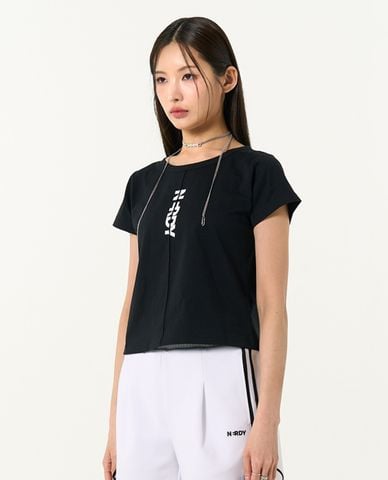  NERDY - Áo croptop nữ cổ tròn tay ngắn Vertical Blank Logo 