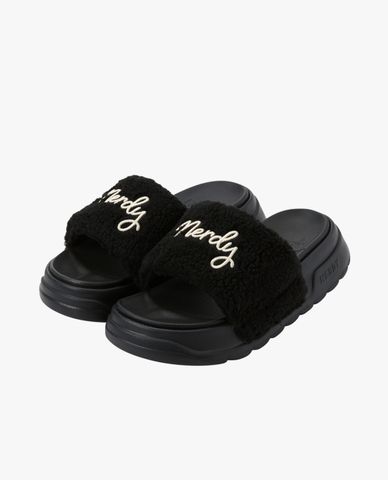  NERDY - Dép quai ngang unisex phối lông Lovely Letter Fleece 