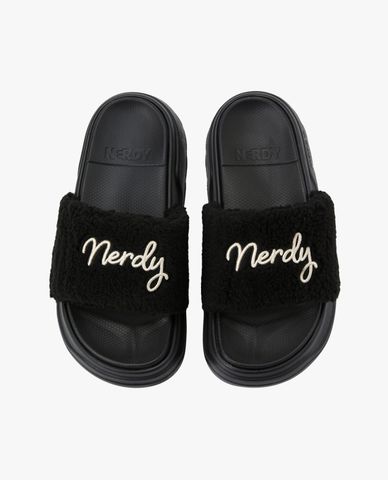  NERDY - Dép quai ngang unisex phối lông Lovely Letter Fleece 