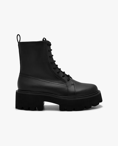  PEDRO - Giày boots nữ cổ cao mũi tròn Leather Chunky 