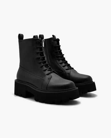  PEDRO - Giày boots nữ cổ cao mũi tròn Leather Chunky 