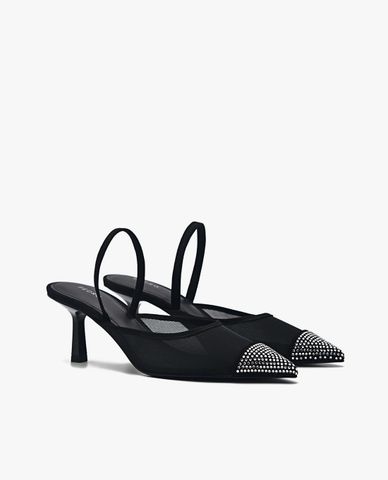  PEDRO - Giày cao gót nữ bít mũi đính đá phối quai thời trang 