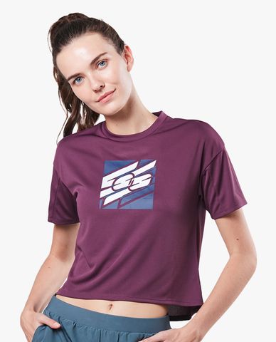  SKECHERS - Áo thun thể thao nữ tay ngắn phom lửng Training 