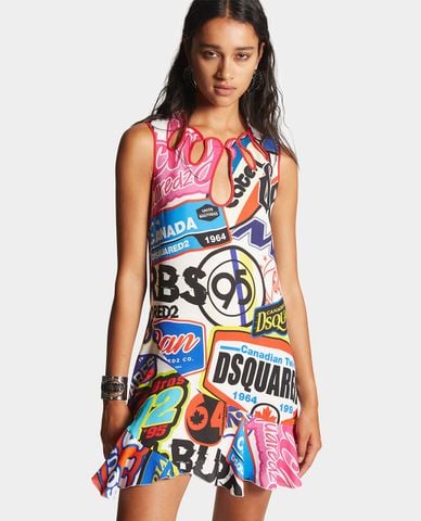  DSQUARED2 - Đầm sát nách mini phối logo Logomania 