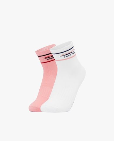  SKECHERS - Pack 2 đôi vớ bé gái cổ cao kẻ viền thời trang 