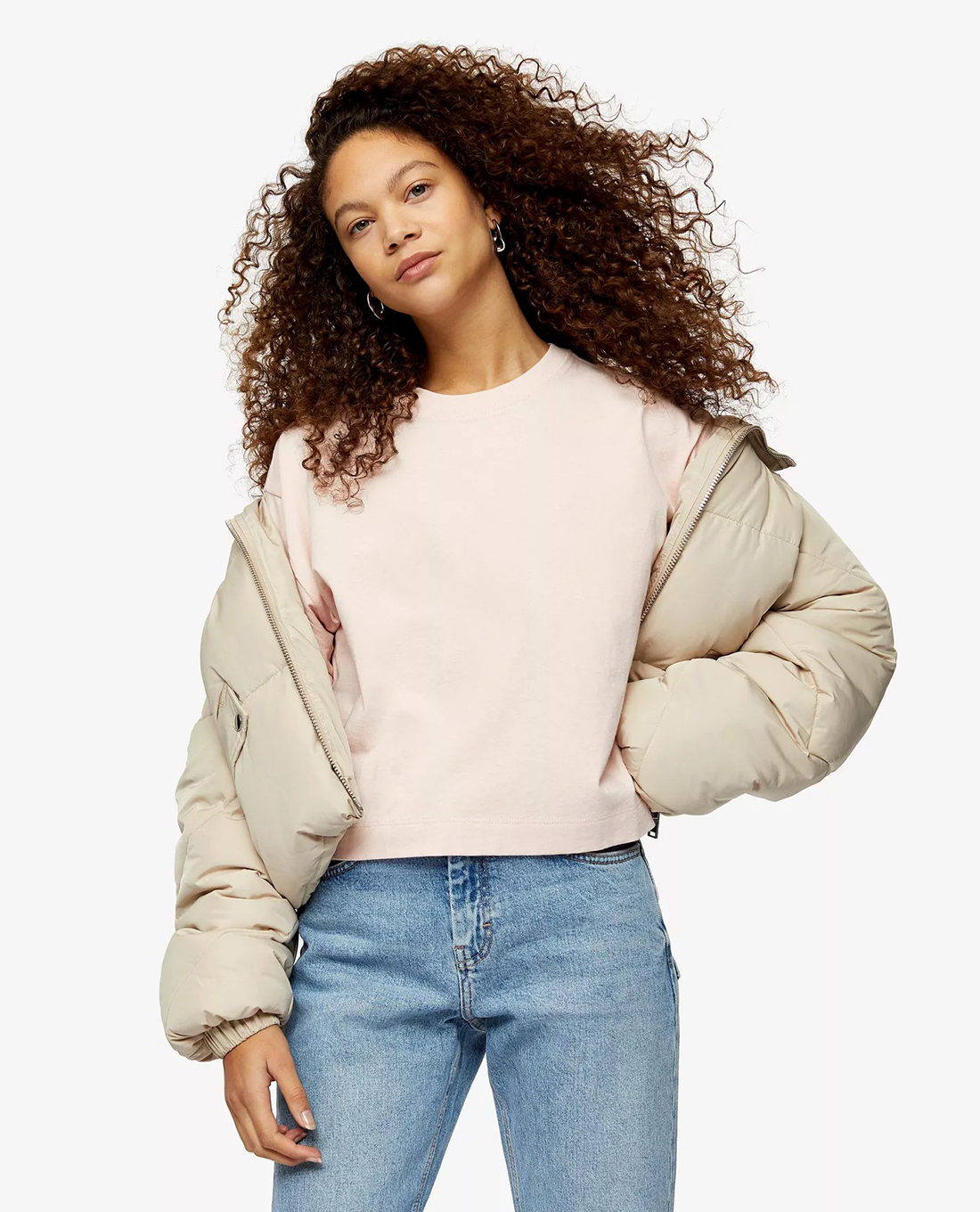 TOPSHOP - Áo thun nữ cổ tròn phom rộng PETITE Pink Panel Boxy