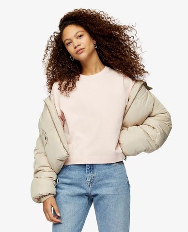  TOPSHOP - Áo thun nữ cổ tròn phom rộng PETITE Pink Panel Boxy 