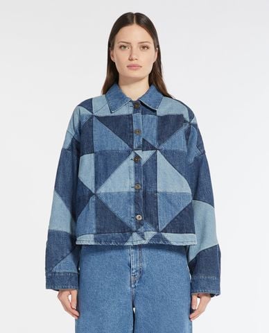  WEEKEND MAX MARA - Áo khoác denim phom lửng hoạ tiết patchwork Azulene 