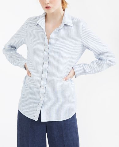  WEEKEND MAX MARA - Áo sơ mi nữ tay dài phom suông kẻ sọc thời trang 