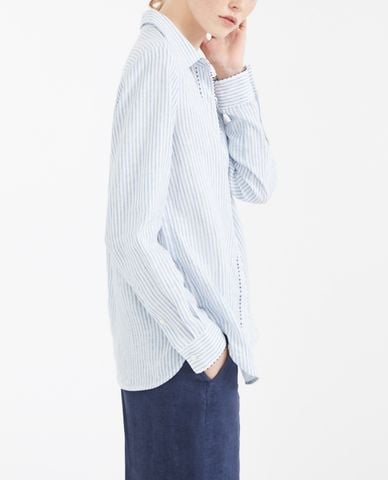  WEEKEND MAX MARA - Áo sơ mi nữ tay dài phom suông kẻ sọc thời trang 